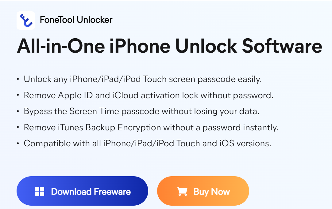 FoneTool Unlocker: Mở khóa mật khẩu iPhone nhanh chóng và an toàn 3